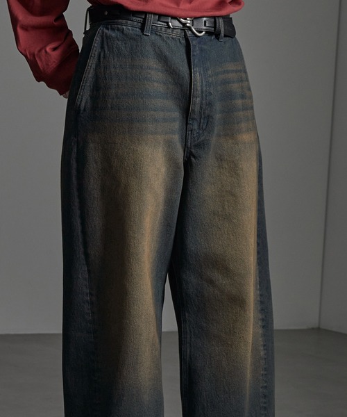 CIYOT(シヨウト)の「【CIYOT-シヨウト-】ヴィンテージ加工カーブワイドデニムパンツ(デニムパンツ・メンズ・インディゴブルー/ブラック系/ブラック・S/M/L)」の4枚目の写真