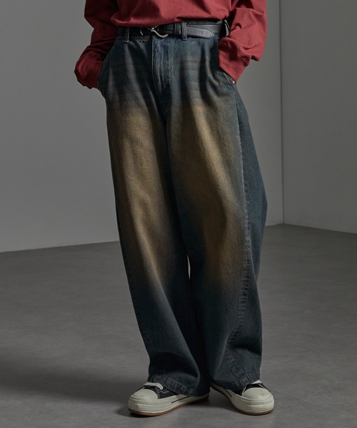 CIYOT(シヨウト)の「【CIYOT-シヨウト-】ヴィンテージ加工カーブワイドデニムパンツ(デニムパンツ・メンズ・インディゴブルー/ブラック系/ブラック・S/M/L)」の7枚目の写真