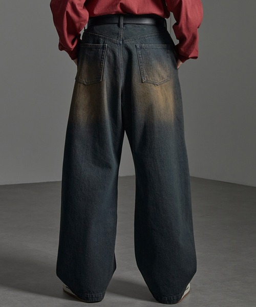 CIYOT(シヨウト)の「【CIYOT-シヨウト-】ヴィンテージ加工カーブワイドデニムパンツ(デニムパンツ・メンズ・インディゴブルー/ブラック系/ブラック・S/M/L)」の10枚目の写真