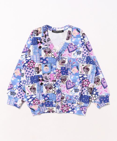 HYSTERIC MINI(ヒステリックミニ)の「MY FIRST HYSTERIC SCRAPPATCHWORK総柄裏毛カーディガン(カーディガン/ボレロ・キッズ・ブルー系その他・100/120)」の1枚目の写真