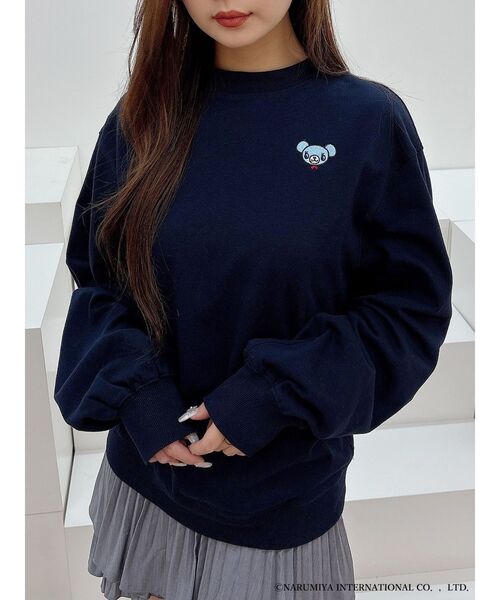 MERCURYDUO(マーキュリーデュオ)の「【ポンポネットジュニアコラボ】 ミントくん刺繍オーバースエット(Tシャツ/カットソー・レディース・ブルー/ネイビー・FREE)」の2枚目の写真