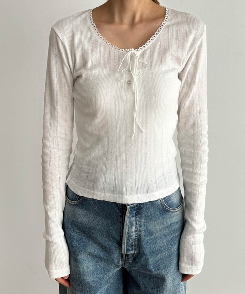 CANAL JEAN El mar　アイレットピコレースロングTシャツ El mar アイレットピコレースロングTシャツ（Tシャツ/カットソー