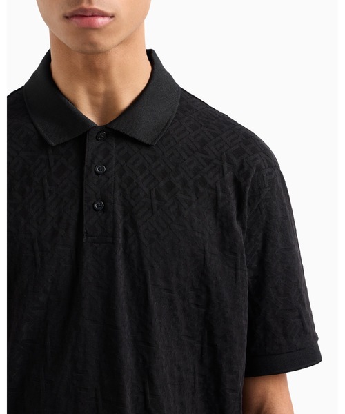 Armani Exchange ブラック ロゴ ポロシャツ トップス
