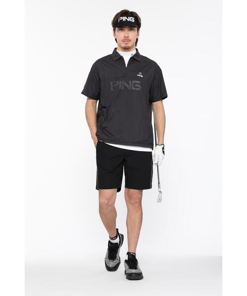 PING APPARELメッシュジャガード半袖ハーフジップポロブルゾン LL PING APPAREL】ストレッチ布帛/メッシュジャガード半袖ハーフ