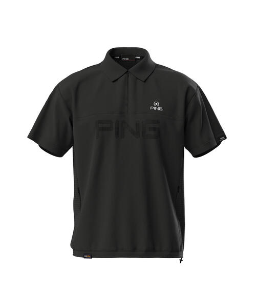 PING APPARELメッシュジャガード半袖ハーフジップポロブルゾン LL PING APPAREL】ストレッチ布帛/メッシュジャガード半袖ハーフ