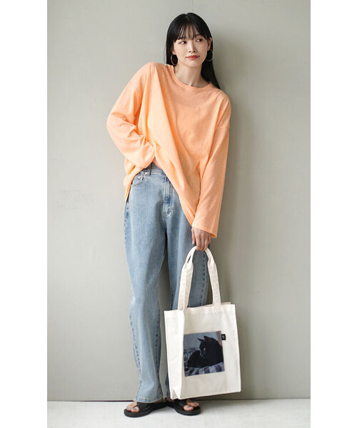 e-zakkamania stores(イーザッカマニアストアーズ)の「ゆるっとシアーニットソー(Tシャツ/カットソー・レディース・オフホワイト/ブラック/オレンジ・M)」の6枚目の写真