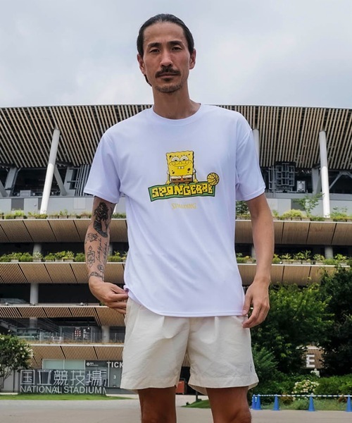 SPALDING(スポルディング)の「【SPALDING/スポルディング】Tシャツ スポンジ・ボブ ロゴ/スポンジボブコラボ吸水速乾UVカット半袖Tシャツ(Tシャツ/カットソー・メンズ・ホワイト/ブラック・MEDIUM/LARGE/X-LARGE)」の8枚目の写真
