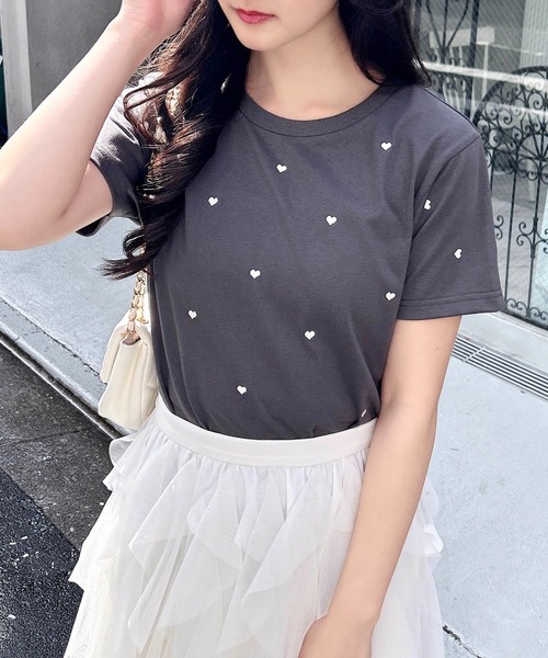 tシャツ 「WEB限定」ハート刺繍TEE レディース セール】【WEB限定】ハート刺繍Tシャツ（Tシャツ/カットソー