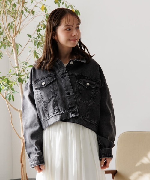 flower（フラワー）の「ショートデニムジャケット（デニムジャケット・レディース・ブラック・FREE）」の4枚目の写真