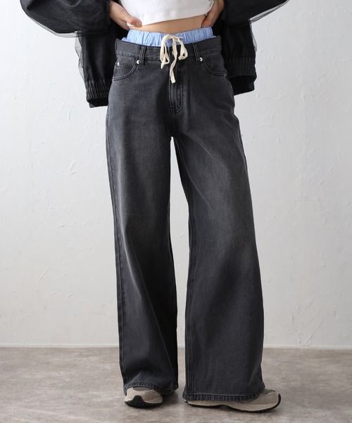 シーズンレス】ダブルウエストデニムパンツ（デニムパンツ）｜Bonjour