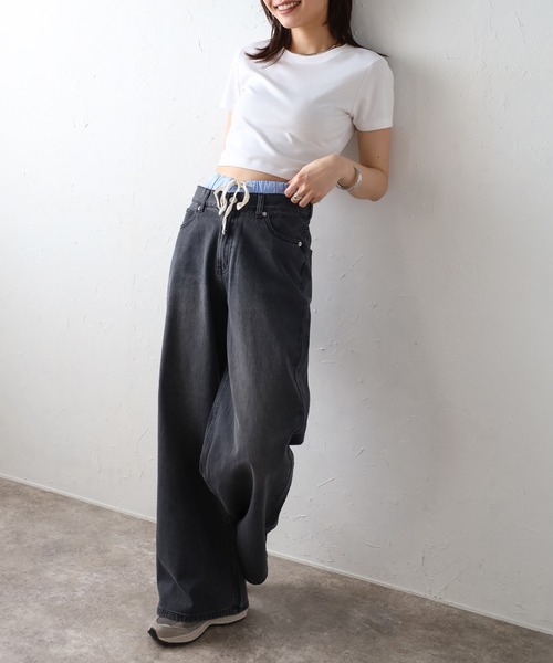 セール】【シーズンレス】ダブルウエストデニムパンツ（デニムパンツ