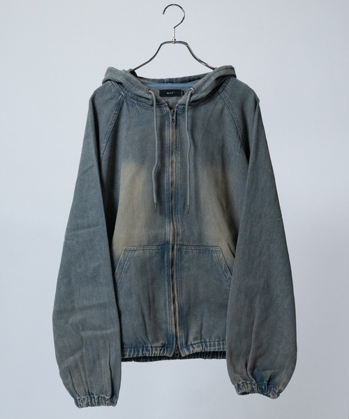 JOHN'S CLOSET（ジョンズクローゼット）の「【t】ライトオンスデニム ブラストオーバーダイ フルジップパーカー（デニムジャケット・メンズ・ブルー/チャコールグレー/ブラック/ネイビー・LARGE/MEDIUM）」の4枚目の写真