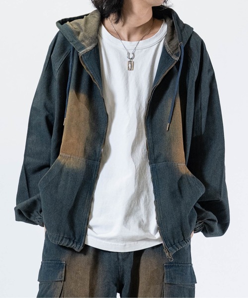 JOHN'S CLOSET（ジョンズクローゼット）の「【t】ライトオンスデニム ブラストオーバーダイ フルジップパーカー（デニムジャケット・メンズ・ブルー/チャコールグレー/ブラック/ネイビー・LARGE/MEDIUM）」の21枚目の写真