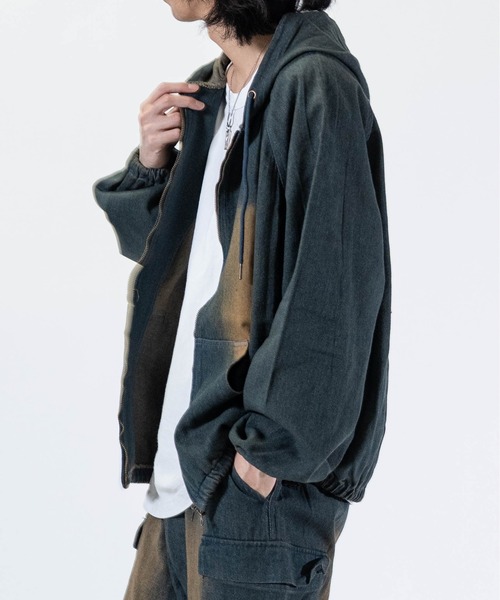 JOHN'S CLOSET（ジョンズクローゼット）の「【t】ライトオンスデニム ブラストオーバーダイ フルジップパーカー（デニムジャケット・メンズ・ブルー/チャコールグレー/ブラック/ネイビー・LARGE/MEDIUM）」の22枚目の写真