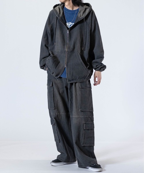 JOHN'S CLOSET（ジョンズクローゼット）の「【t】ライトオンスデニム ブラストオーバーダイ フルジップパーカー（デニムジャケット・メンズ・ブルー/チャコールグレー/ブラック/ネイビー・LARGE/MEDIUM）」の12枚目の写真