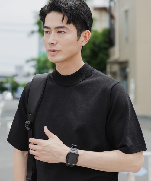 +clothet 黒 モックネック半袖ニット 安く 買うFashion - +clothet 黒 モックネック半袖ニット