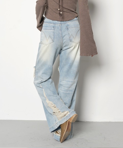 【THEAIRTOWN】ビンテージ カットアウト デニム パンツ Vintage High Waisted Jeans for Women Stylish Cut Out Loose