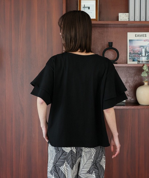 VitaFelice（ヴィータフェリーチェ）の「袖フリルトップス Tシャツ カットソー フリルTシャツ（Tシャツ/カットソー・レディース・ベージュ系その他/コーラルピンク/アイボリー/ブラック・FREE）」の9枚目の写真