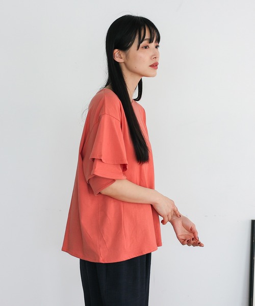 VitaFelice（ヴィータフェリーチェ）の「袖フリルトップス Tシャツ カットソー フリルTシャツ（Tシャツ/カットソー・レディース・ベージュ系その他/コーラルピンク/アイボリー/ブラック・FREE）」の16枚目の写真