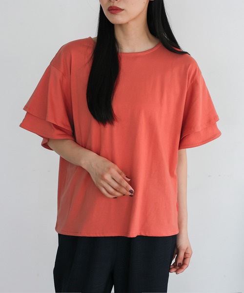 VitaFelice（ヴィータフェリーチェ）の「袖フリルトップス Tシャツ カットソー フリルTシャツ（Tシャツ/カットソー・レディース・ベージュ系その他/コーラルピンク/アイボリー/ブラック・FREE）」の17枚目の写真