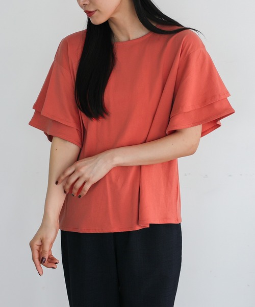 VitaFelice（ヴィータフェリーチェ）の「袖フリルトップス Tシャツ カットソー フリルTシャツ（Tシャツ/カットソー・レディース・ベージュ系その他/コーラルピンク/アイボリー/ブラック・FREE）」の18枚目の写真