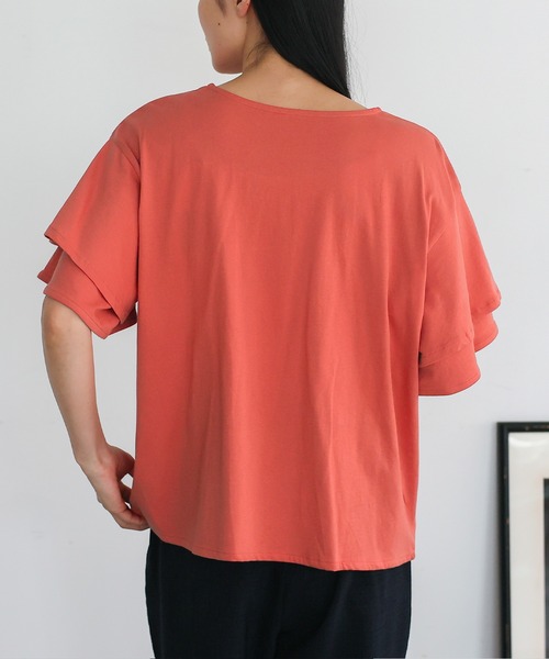 VitaFelice（ヴィータフェリーチェ）の「袖フリルトップス Tシャツ カットソー フリルTシャツ（Tシャツ/カットソー・レディース・ベージュ系その他/コーラルピンク/アイボリー/ブラック・FREE）」の19枚目の写真