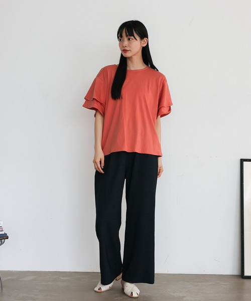 VitaFelice（ヴィータフェリーチェ）の「袖フリルトップス Tシャツ カットソー フリルTシャツ（Tシャツ/カットソー・レディース・ベージュ系その他/コーラルピンク/アイボリー/ブラック・FREE）」の20枚目の写真
