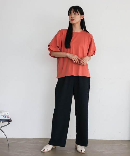 VitaFelice（ヴィータフェリーチェ）の「袖フリルトップス Tシャツ カットソー フリルTシャツ（Tシャツ/カットソー・レディース・ベージュ系その他/コーラルピンク/アイボリー/ブラック・FREE）」の21枚目の写真