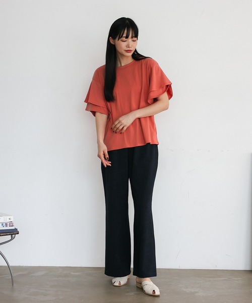 VitaFelice（ヴィータフェリーチェ）の「袖フリルトップス Tシャツ カットソー フリルTシャツ（Tシャツ/カットソー・レディース・ベージュ系その他/コーラルピンク/アイボリー/ブラック・FREE）」の22枚目の写真
