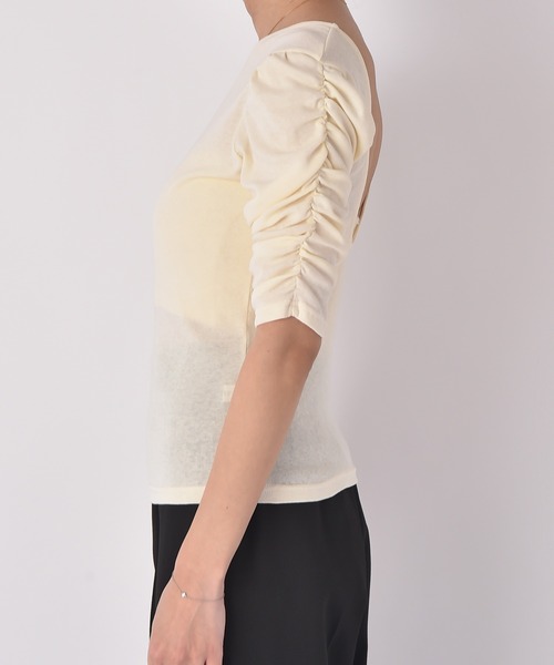 tシャツ バックオープンギャザートップス レディース SLY（スライ）の「BACK OPEN GATHER TOPS バック オープン