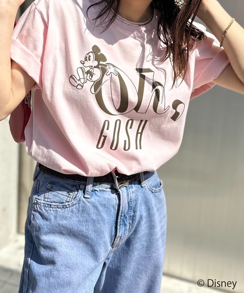 Disney（ディズニー）の「【Disney(ディズニー)】別注 ミッキーマウス / "Oh,Gosh"ミッキーマウスプリント半袖Tシャツ（Tシャツ/カットソー・レディース・ピンク/ホワイト/ベージュ・LARGE/MEDIUM）」の3枚目の写真