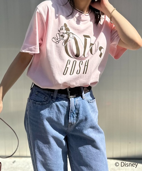 Disney（ディズニー）の「【Disney(ディズニー)】別注 ミッキーマウス / "Oh,Gosh"ミッキーマウスプリント半袖Tシャツ（Tシャツ/カットソー・レディース・ピンク/ホワイト/ベージュ・LARGE/MEDIUM）」の18枚目の写真
