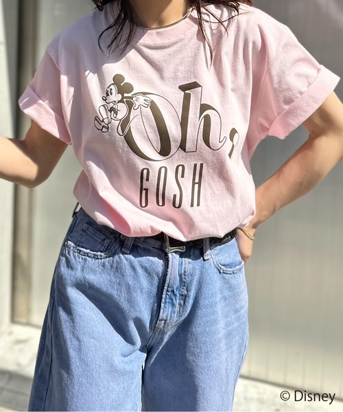 Disney（ディズニー）の「【Disney(ディズニー)】別注 ミッキーマウス / "Oh,Gosh"ミッキーマウスプリント半袖Tシャツ（Tシャツ/カットソー・レディース・ピンク/ホワイト/ベージュ・LARGE/MEDIUM）」の14枚目の写真