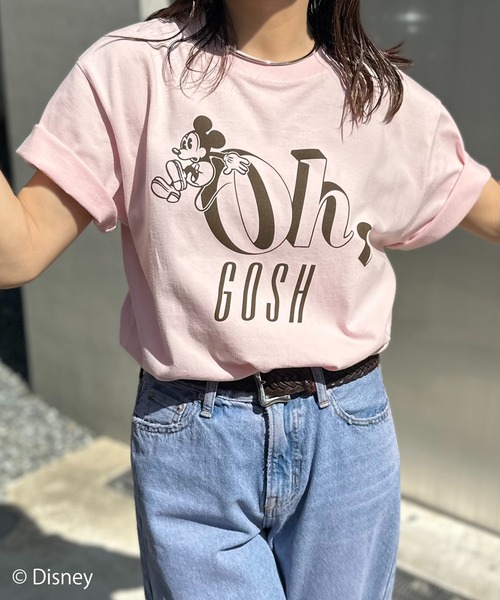 Disney（ディズニー）の「【Disney(ディズニー)】別注 ミッキーマウス / "Oh,Gosh"ミッキーマウスプリント半袖Tシャツ（Tシャツ/カットソー・レディース・ピンク/ホワイト/ベージュ・LARGE/MEDIUM）」の15枚目の写真