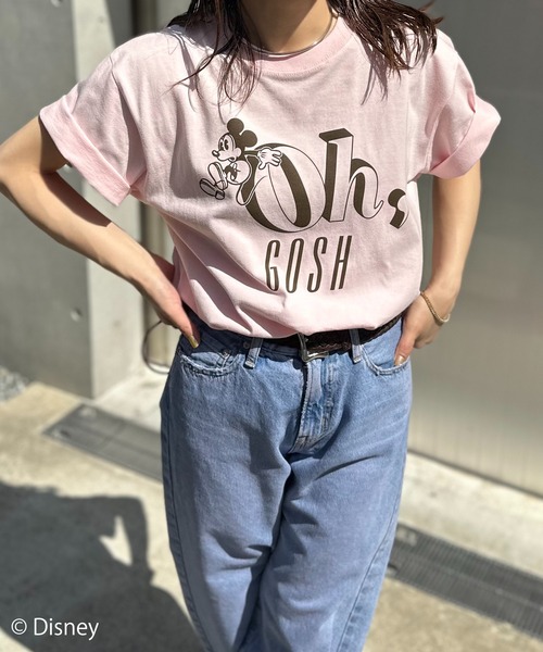 Disney（ディズニー）の「【Disney(ディズニー)】別注 ミッキーマウス / "Oh,Gosh"ミッキーマウスプリント半袖Tシャツ（Tシャツ/カットソー・レディース・ピンク/ホワイト/ベージュ・LARGE/MEDIUM）」の7枚目の写真