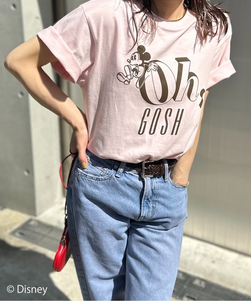 Disney（ディズニー）の「【Disney(ディズニー)】別注 ミッキーマウス / "Oh,Gosh"ミッキーマウスプリント半袖Tシャツ（Tシャツ/カットソー・レディース・ピンク/ホワイト/ベージュ・LARGE/MEDIUM）」の8枚目の写真