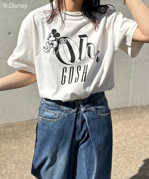 Disney（ディズニー）の「【Disney(ディズニー)】別注 ミッキーマウス / "Oh,Gosh"ミッキーマウスプリント半袖Tシャツ（Tシャツ/カットソー・レディース・ピンク/ホワイト/ベージュ・LARGE/MEDIUM）」の4枚目の写真