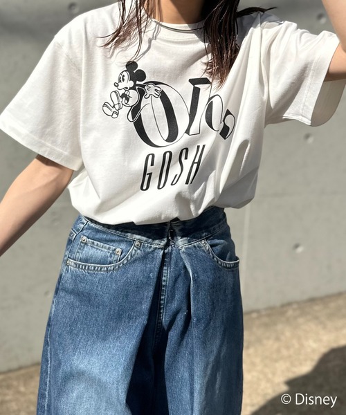 Disney（ディズニー）の「【Disney(ディズニー)】別注 ミッキーマウス / "Oh,Gosh"ミッキーマウスプリント半袖Tシャツ（Tシャツ/カットソー・レディース・ピンク/ホワイト/ベージュ・LARGE/MEDIUM）」の6枚目の写真
