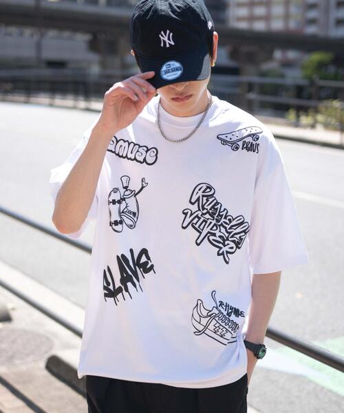 WEGO（ウィゴー）の「WEGO/アクセ付きラフガキグラフィックT（Tシャツ/カットソー・メンズ・ブラック/ホワイト・MEDIUM/LARGE）」の5枚目の写真