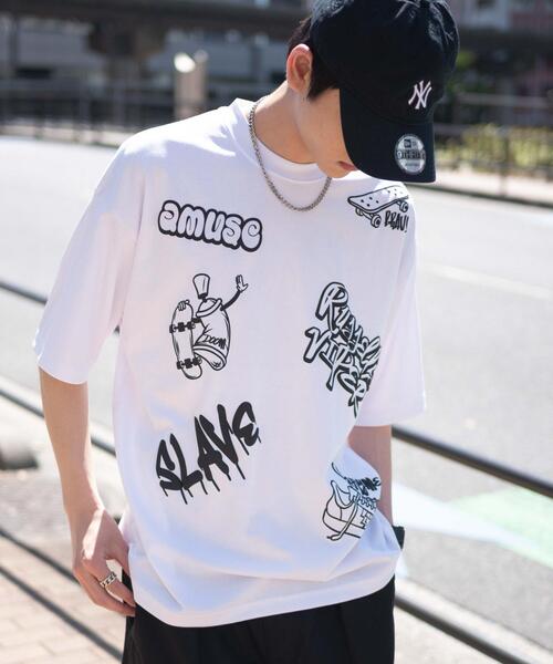 WEGO（ウィゴー）の「WEGO/アクセ付きラフガキグラフィックT（Tシャツ/カットソー・メンズ・ブラック/ホワイト・MEDIUM/LARGE）」の6枚目の写真