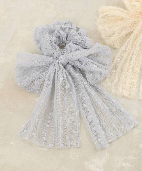 MAJESTIC LEGON（マジェスティックレゴン）の「エアリーリボンシュシュ（シュシュ・レディース・ブルー/アイボリー・FREE）」の6枚目の写真