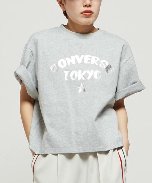CONVERSE TOKYO(コンバーストウキョウ)の「FOIL PRINT LOGO TEE(Tシャツ/カットソー・レディース・ブラック/杢グレー/ホワイト/ネイビー/ブルー/ピンク/ミント・FREE)」の4枚目の写真