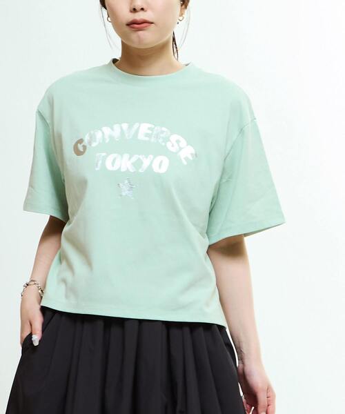 CONVERSE TOKYO(コンバーストウキョウ)の「FOIL PRINT LOGO TEE(Tシャツ/カットソー・レディース・ブラック/杢グレー/ホワイト/ネイビー/ブルー/ピンク/ミント・FREE)」の1枚目の写真