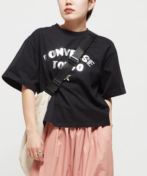 CONVERSE TOKYO(コンバーストウキョウ)の「FOIL PRINT LOGO TEE(Tシャツ/カットソー・レディース・ブラック/杢グレー/ホワイト/ネイビー/ブルー/ピンク/ミント・FREE)」の3枚目の写真