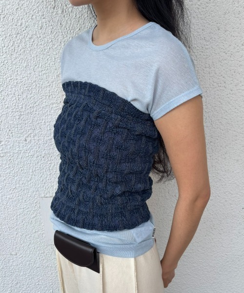 FUULLY STUDIO（フーリィーステューディオ）の「デニムシャーリングビスチェ（チューブトップ・レディース・ネイビー・FREE）」の16枚目の写真