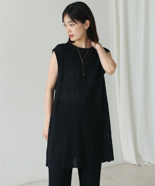 Bou Jeloud（ブージュルード）の「前後2WAYウェービーメッシュニットチュニック（チュニック・レディース・モカ/ブラック/オフホワイト・FREE）」の2枚目の写真