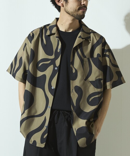 Firsthand(ファーストハンド)の「Firsthand/ファーストハンド パターン オープンカラーショートスリーブシャツ / 総柄デザイン開襟シャツ / リラックスシルエット(シャツ/ブラウス・メンズ・ベージュ/ホワイト/ブラック/オフホワイト・M/L)」の20枚目の写真