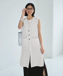 片畦編みサマーニットロングベスト