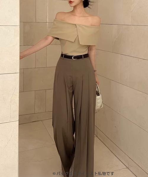 カレンミレン☆ハイウエストワイドレッグパンツ HIGH-WAISTED WIDE-LEG TROUSERS ハイウエスト ワイドレッグ