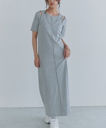 ECLAM | ショルダーカット レイヤード風 リブ ワンピース(ワンピース)